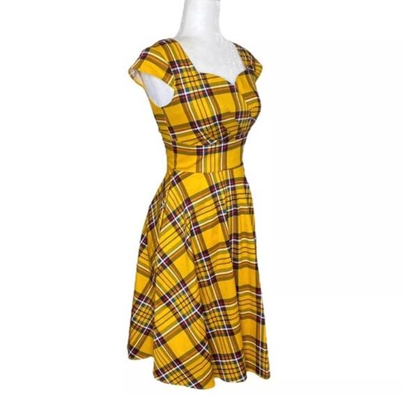Hanpceirs Cap Sleeve 1950s Retro Vintage Style swing Gold Plaid Dress size XS - Picture 5 of 12